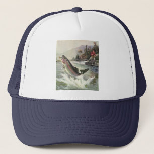 Vintage Rainbow Trout Fisherman Fishing for Fish Trucker Hat