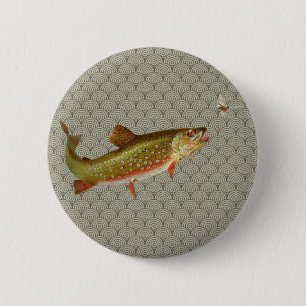 Vintage rainbow trout fly fishing 6 cm round badge