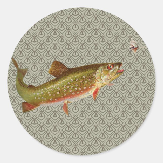 Vintage Rainbow Trout Fly Fishing Classic Round Sticker (Front)