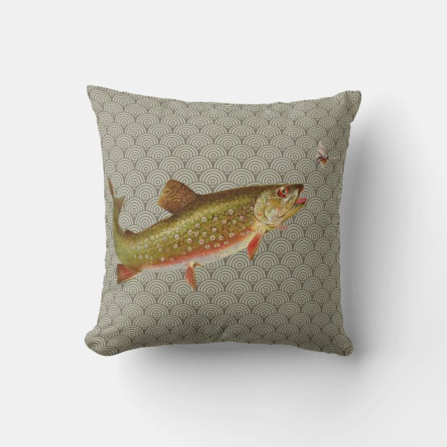 Vintage Rainbow Trout Fly Fishing Cushion (Front)