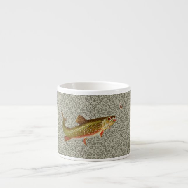 Vintage Rainbow Trout Fly Fishing Espresso Cup (Front)