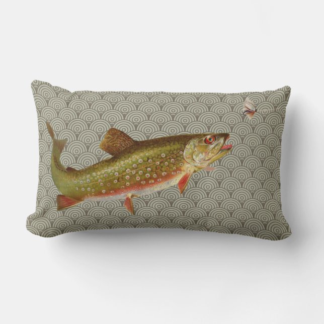 Vintage Rainbow Trout Fly Fishing Lumbar Cushion (Front)
