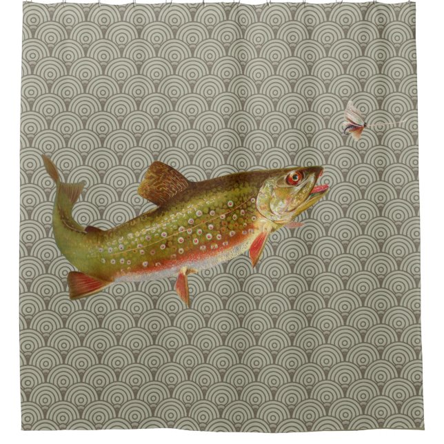 Vintage Rainbow Trout Fly Fishing Shower Curtain (Front)