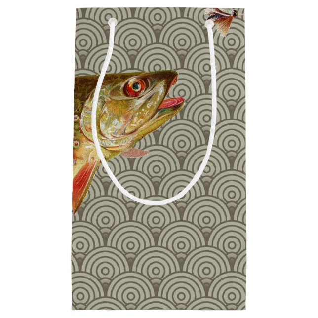 Vintage Rainbow Trout Fly Fishing Small Gift Bag (Front)