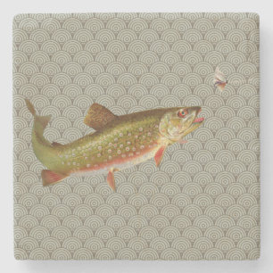 Vintage Rainbow Trout Fly Fishing Stone Coaster