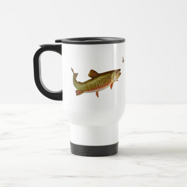 Vintage Rainbow Trout Fly Fishing Travel Mug (Left)