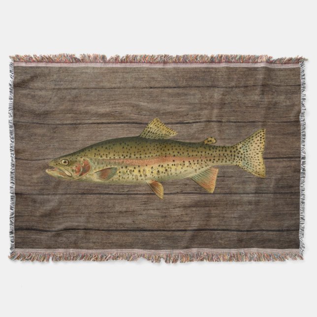 Vintage Rainbow Trout Throw Blanket (Front)
