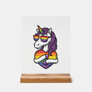 Vintage Rainbow Unicorn Heart Pride Shirt Design_1 Acrylic Sign