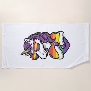 Vintage Rainbow Unicorn Heart Pride Shirt Design_1 Beach Towel
