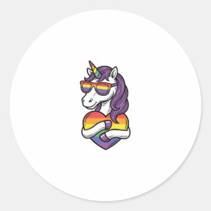 Vintage Rainbow Unicorn Heart Pride Shirt Design_1 Classic Round Sticker