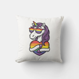 Vintage Rainbow Unicorn Heart Pride Shirt Design_1 Cushion