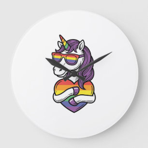 Vintage Rainbow Unicorn Heart Pride Shirt Design_1 Large Clock