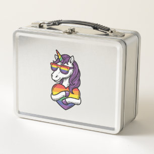 Vintage Rainbow Unicorn Heart Pride Shirt Design_1 Metal Lunch Box