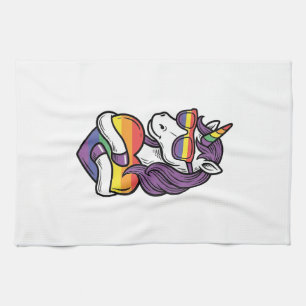 Vintage Rainbow Unicorn Heart Pride Shirt Design_1 Tea Towel