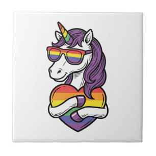 Vintage Rainbow Unicorn Heart Pride Shirt Design_1 Tile