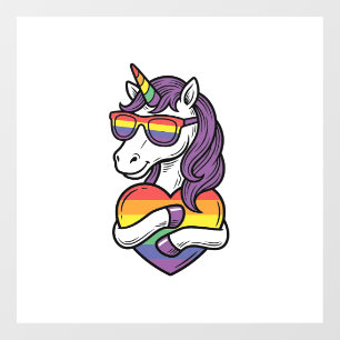 Vintage Rainbow Unicorn Heart Pride Shirt Design_1 Window Cling