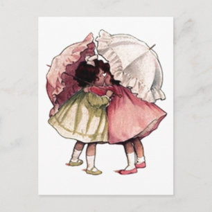 Vintage Rainy Day Girls Postcard
