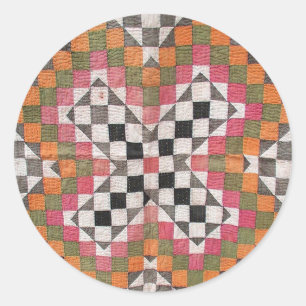 Vintage Ralli Quilt Orange Classic Round Sticker