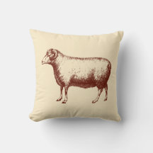 Vintage Ram Sheep Rustic Farm Beige Throw Pillow