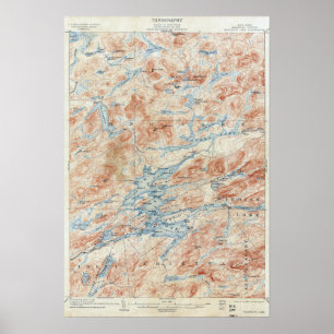 Vintage Raquette Lake New York Topographical Map Poster