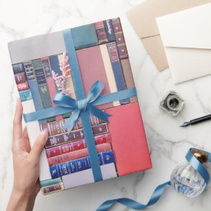 Vintage rare book lovers library red blue purple wrapping paper