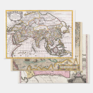 VINTAGE RARE HEAVY WEIGHT MAP TRIO   WRAPPING PAPER SHEET