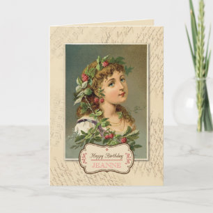 Vintage Raspberry Girl Birthday Card