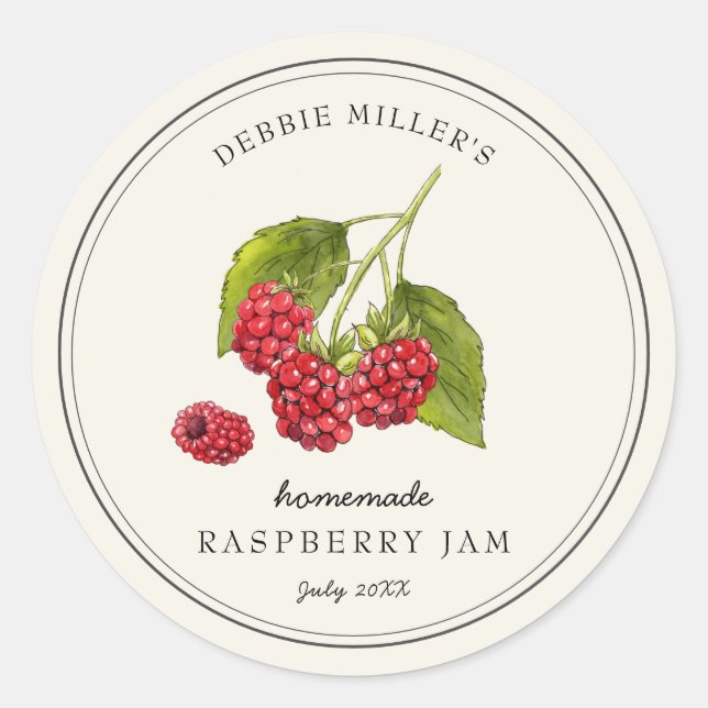 Vintage Raspberry Homemade Jam Jar label (Front)