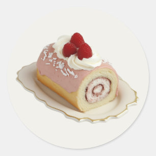 Vintage Raspberry Roll Cake Classic Round Sticker