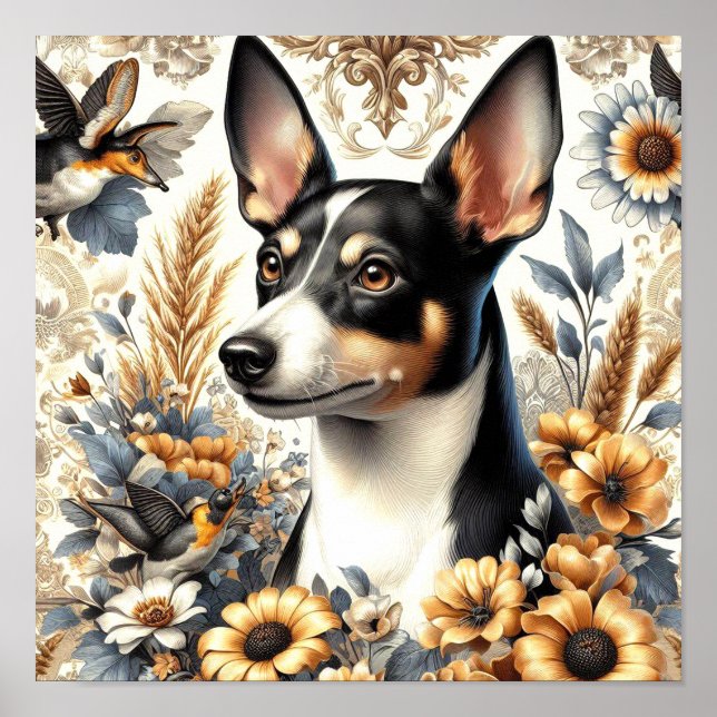 Vintage Rat Terrier Illustration Poster (Front)