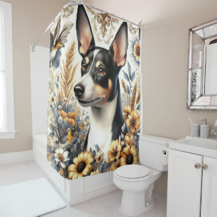 Vintage Rat Terrier Illustration Shower Curtain