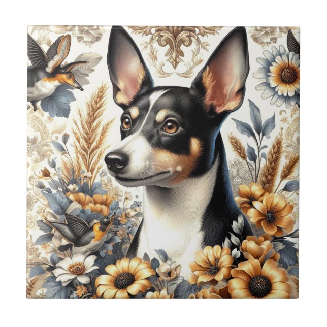 Vintage Rat Terrier Illustration Tile (Front)