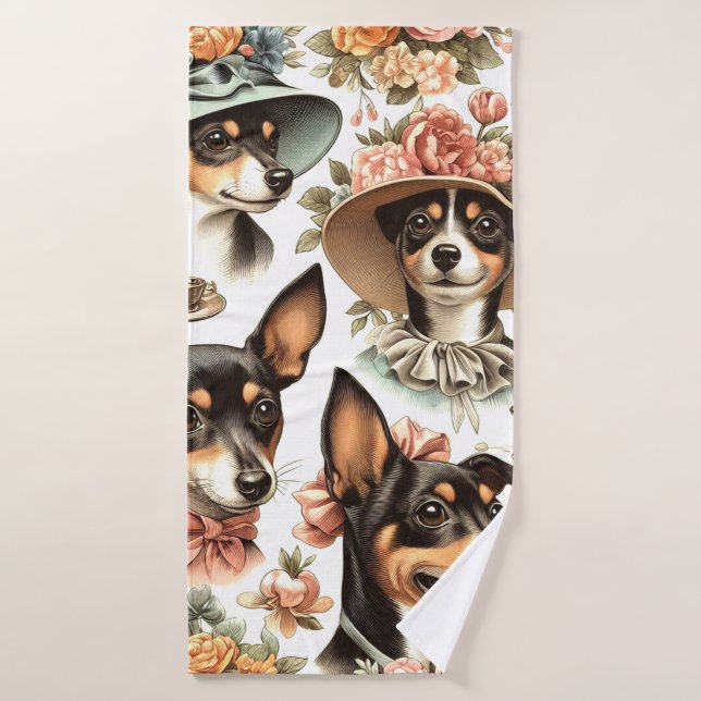 Vintage Rat Terrier Seamless Bath Towel (Bath Towel)
