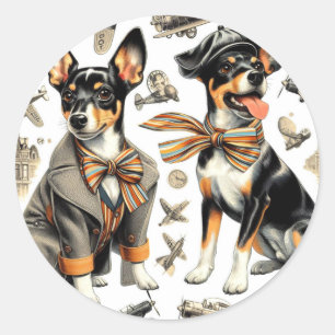 Vintage Rat Terrier Seamless Classic Round Sticker