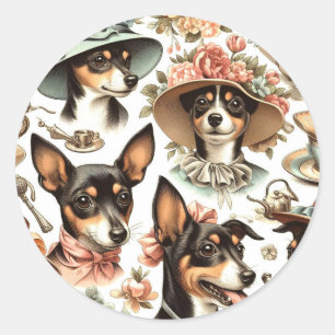 Vintage Rat Terrier Seamless Classic Round Sticker
