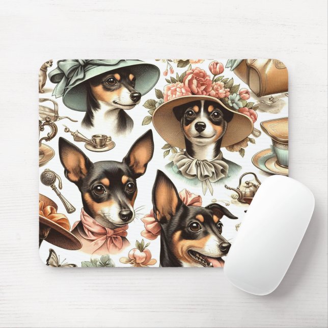 Vintage Rat Terrier Seamless Mouse Mat (With Mouse)