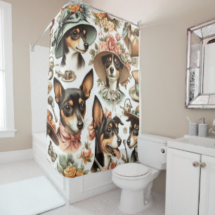 Vintage Rat Terrier Seamless Shower Curtain