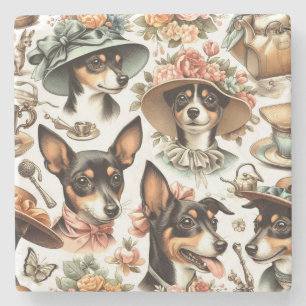 Vintage Rat Terrier Seamless Stone Coaster