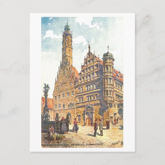 Vintage Rathaus Rothenburg, Germany Postcard (Front)