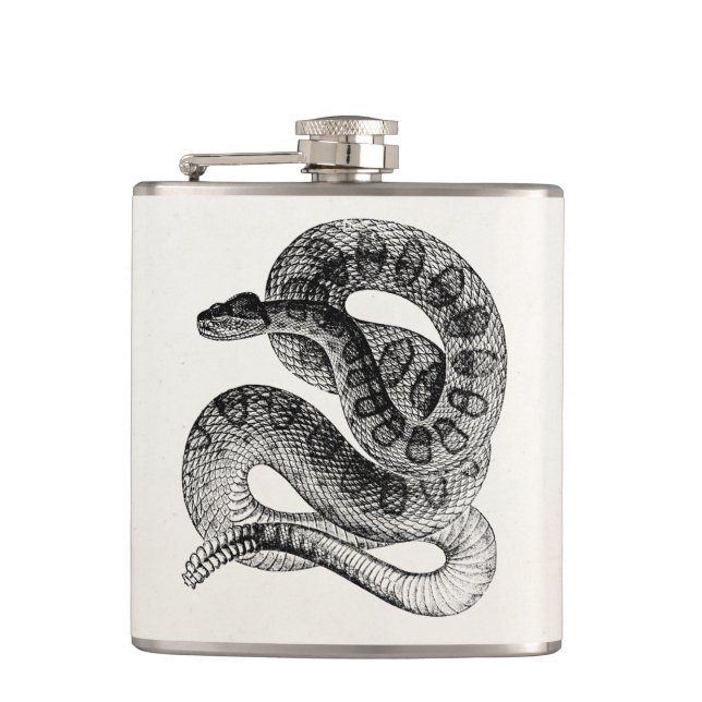 Vintage Rattlesnake Reptile Snake Template Hip Flask (Front)