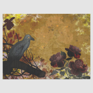 Vintage Raven and Red Roses Halloween Tissue Paper