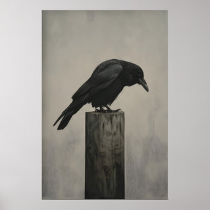 Vintage Raven Bird Wall Art Painting Crow Art
