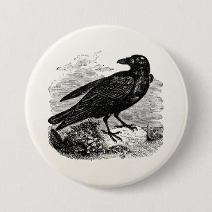 Vintage Raven Black Bird Crow Personalised Birds 7.5 Cm Round Badge