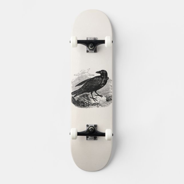 Vintage Raven Black Bird Crow Personalised Birds Skateboard (Front)