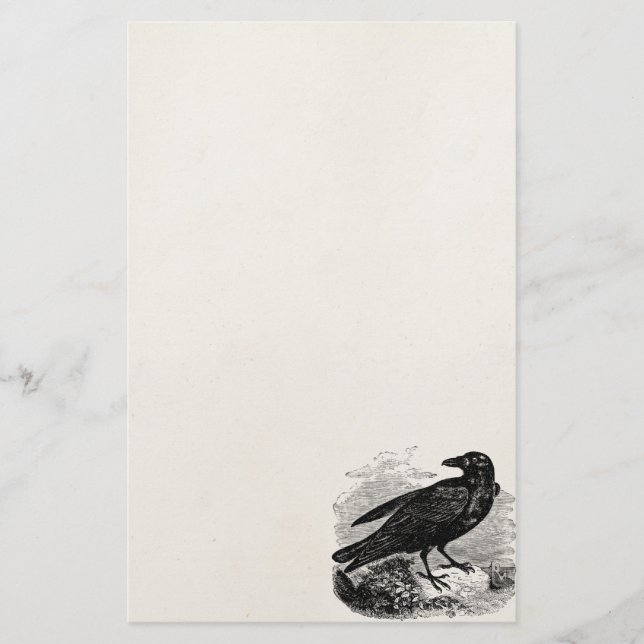 Vintage Raven Black Bird Crow Personalised Birds Stationery (Front)