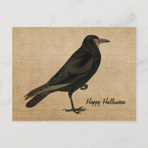 Vintage Raven  Burlap Postcard Personalise