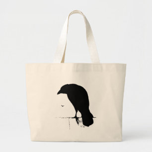 Vintage Raven - Customised Goth Crows Ravens Large Tote Bag