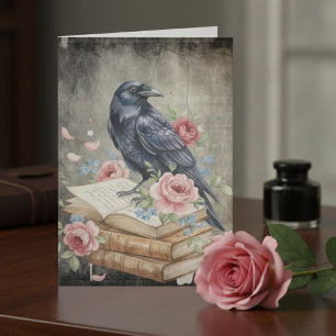 Vintage Raven Dark Academia Floral Note Card