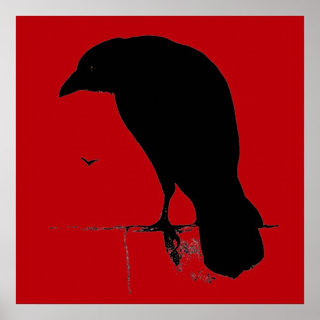 Vintage Raven on Blood Red Template Poster (Front)