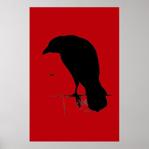 Vintage Raven on Blood Red Template Poster